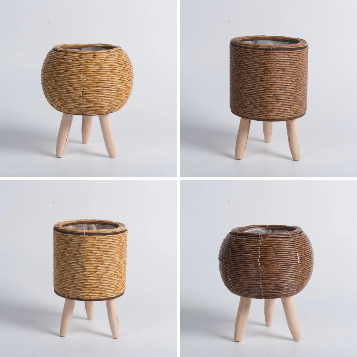 Indoor Rattan Trellis Planter Tabletop Plant Container Straw Planter for Home
