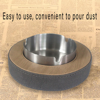 Leather Tissue Box Holder with Stainless Steel Ashtray