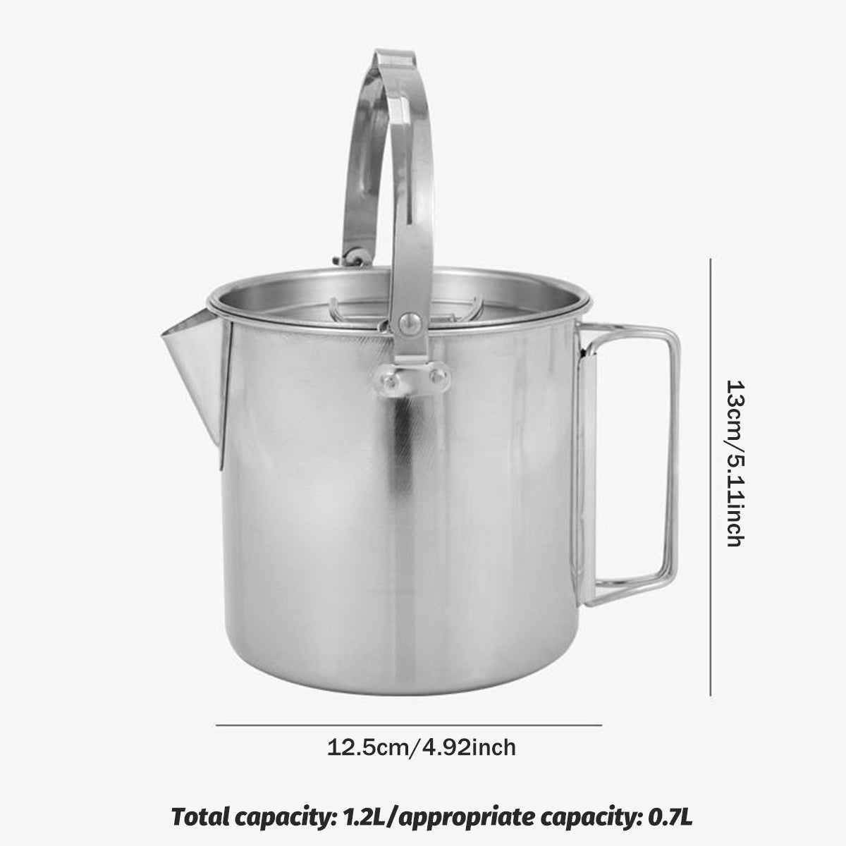1.2L Stainless Steel Camping Kettle With Riveted Handle for Outdoor Picnic