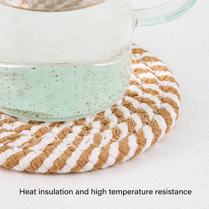 Round Cotton Woven Coaster Heat Resistant Dining Table Mat Set of 8