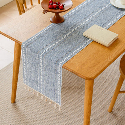 Woven Solid Color Tablecloth with Fringe Hollow Design Home Dining Room Decor