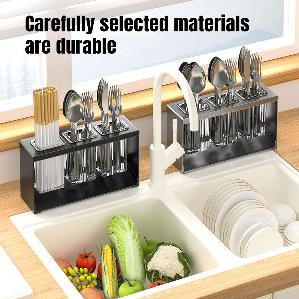 3Holes Multifunctional Kitchen Storage Rack Built-in StorageBox Chopstick Holder