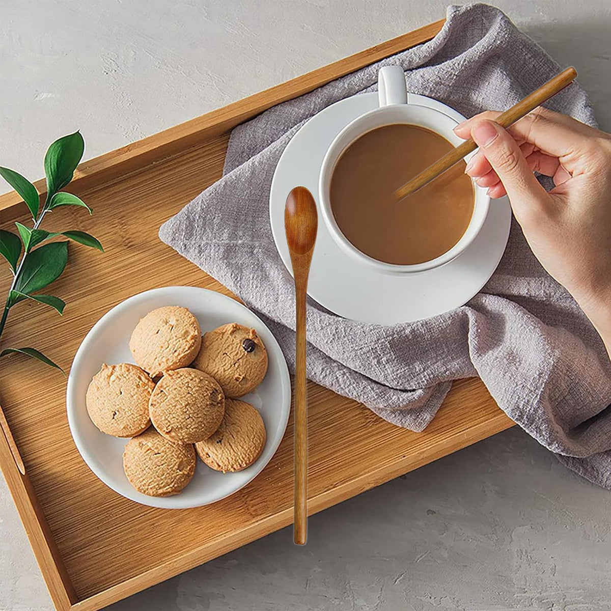 4PCS Japanese Wooden Long Handle Stirring Spoons for Coffee and Tea