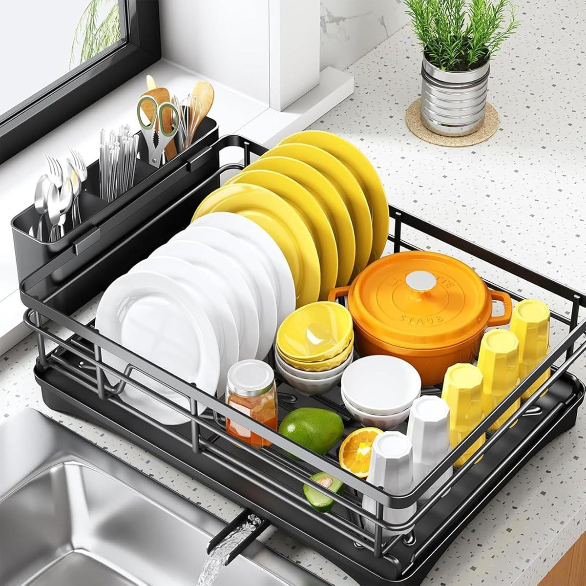 Large Capacity Kitchen Dish Drying Rack Sink Plate Bowl Storage Shelf
