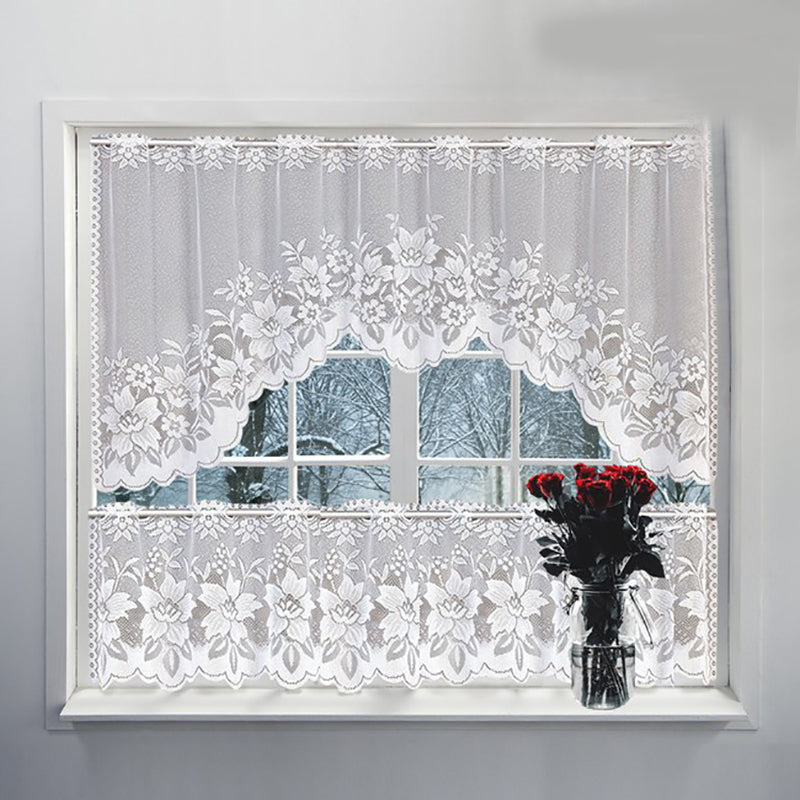 2PCS/Set White Lace Kitchen Home Window Cafe Curtain w Scallope Edge 160cm Wide