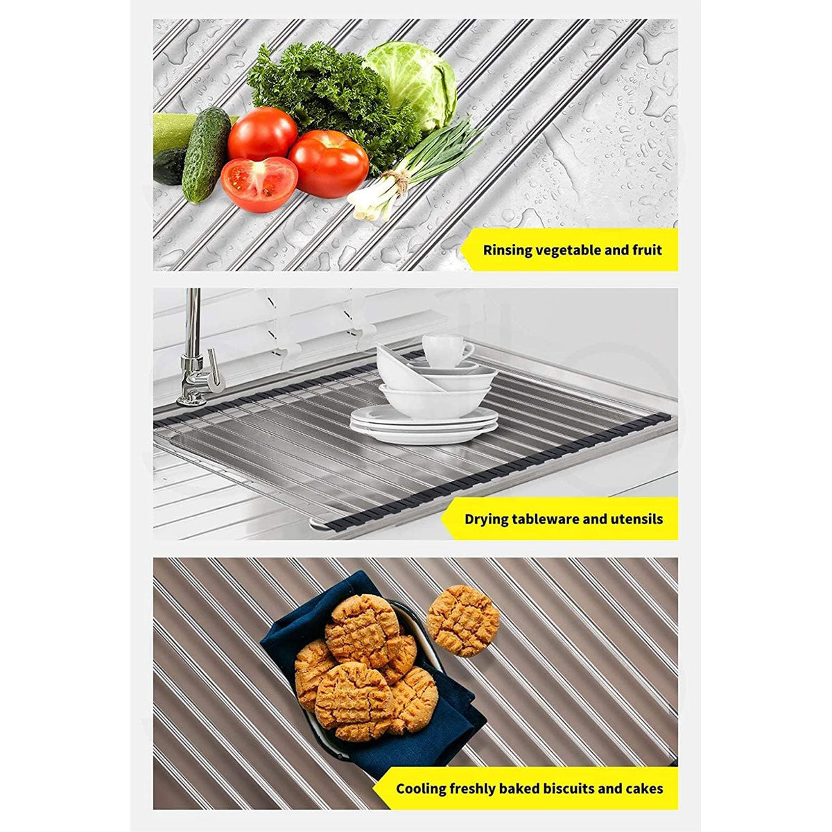 Multifunctional Stainless Steel Draining Rack Folding Sink Organizer for Kitchen