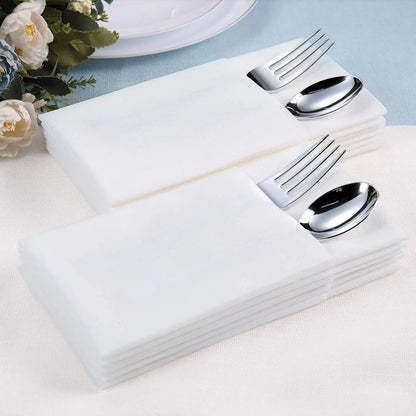 50/100PCS Disposable White Napkin Set Knife Fork Holder for Party Banquet Table