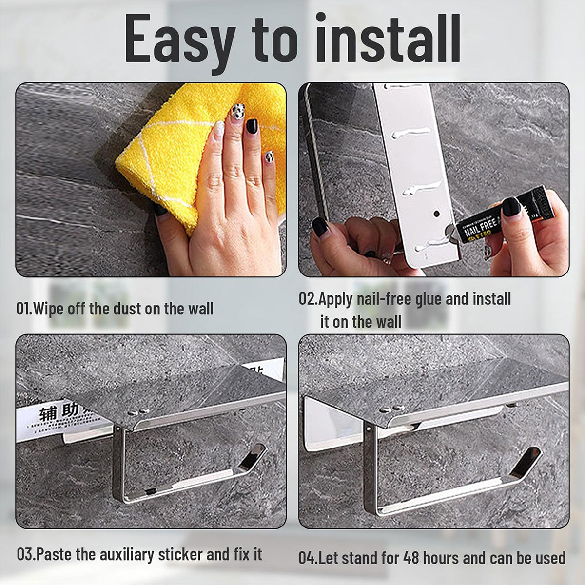 304 Stainless Steel Toilet Paper Holder Non-perforated Roll with Phone Rack AU