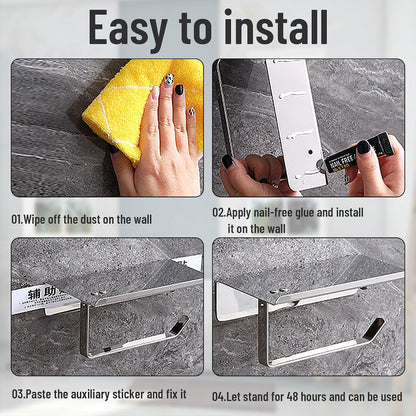 304 Stainless Steel Toilet Paper Holder Non-perforated Roll with Phone Rack AU