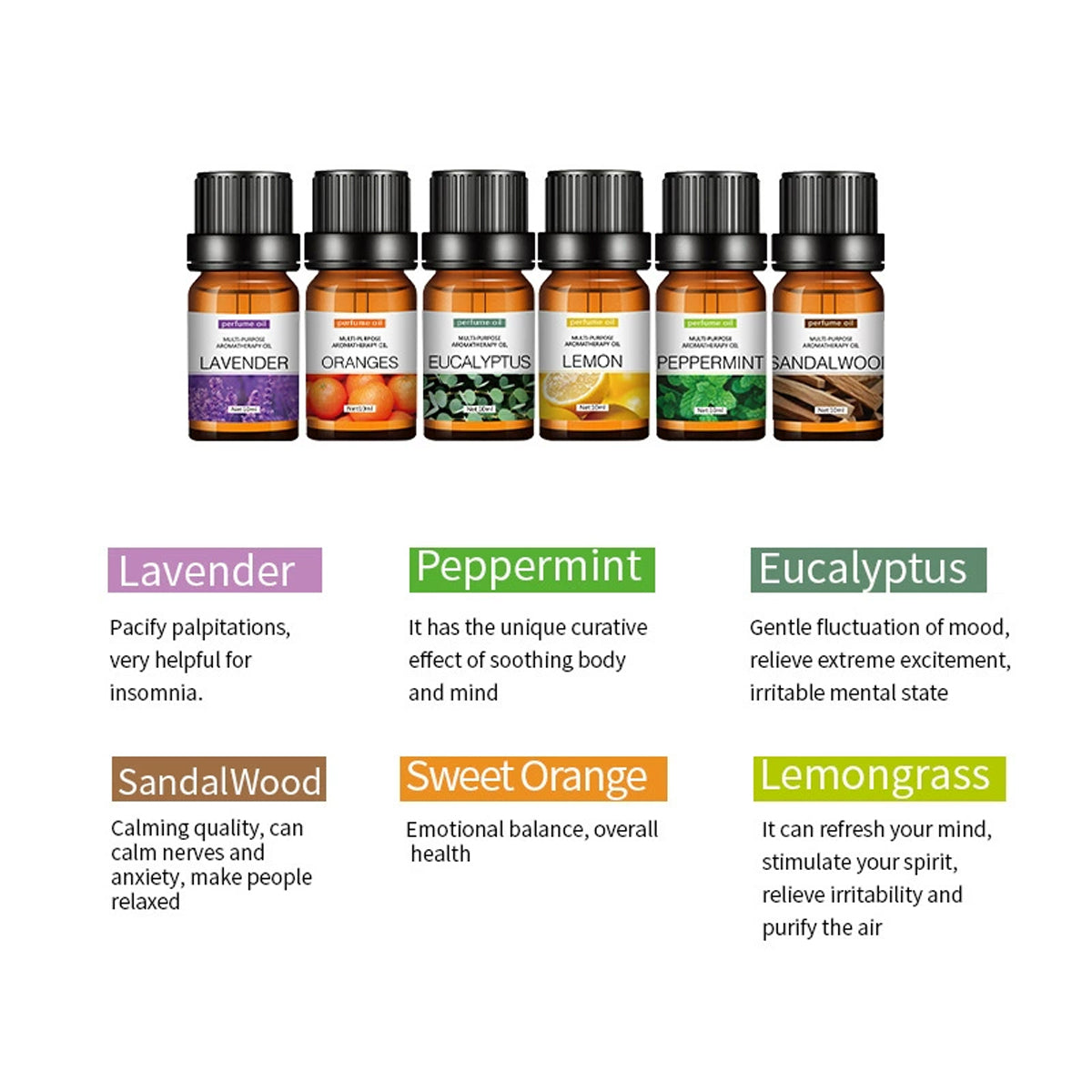 Essential Oil Set 6 Bottles Natural Aromatherapy Oils for Relax and Massage AU