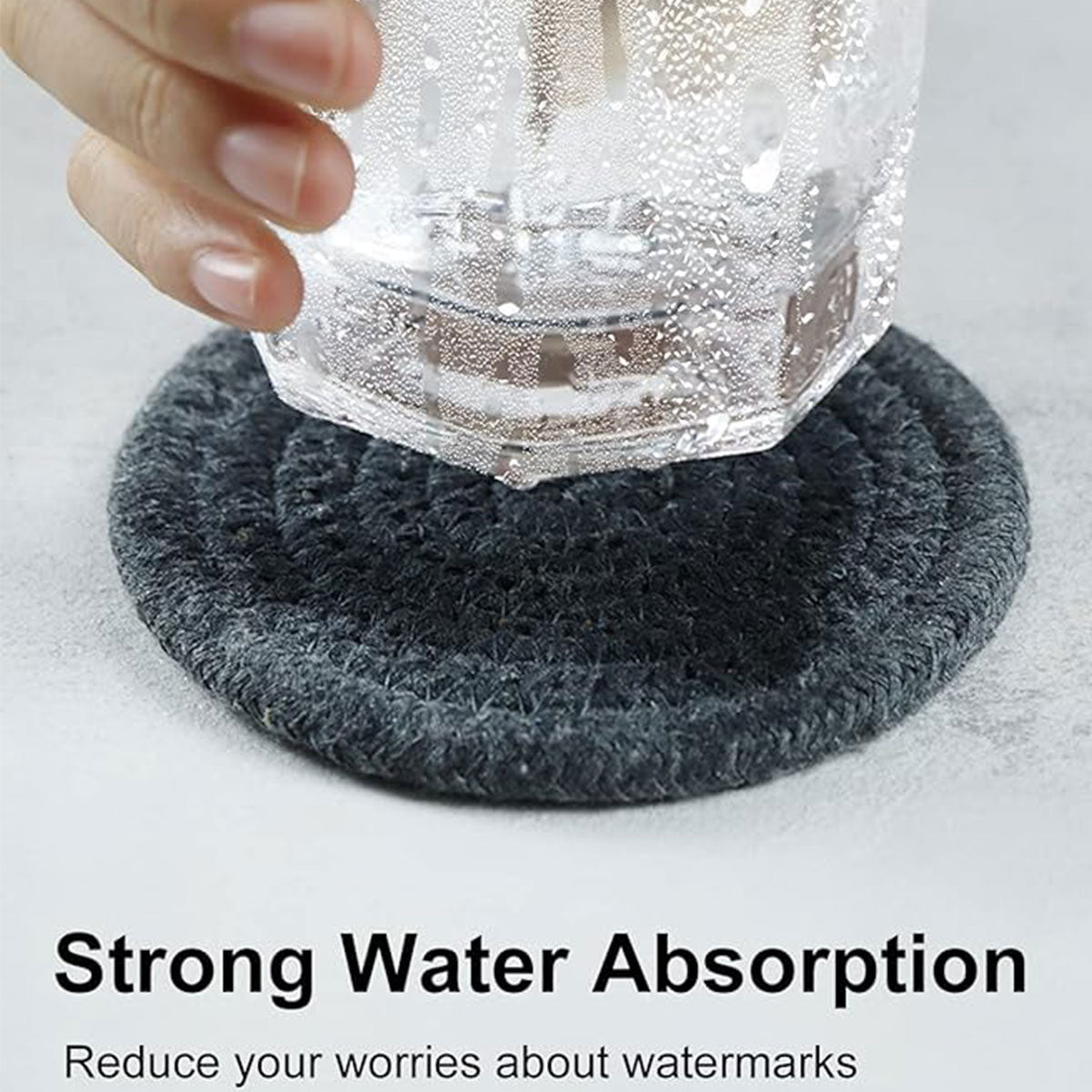 8pcs Woven Cotton Rope Coaster Set With Storage Rack for Coffee Tea
