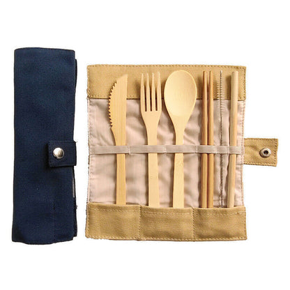 7 Pcs Reusable Bamboo Cutlery Set for Camping Travel Office