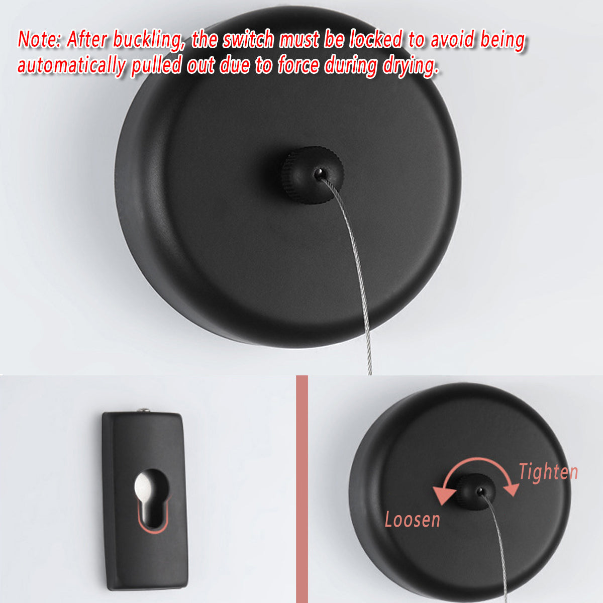 Retractable Clothesline Wall Mounted Black for Bathroom Balcony