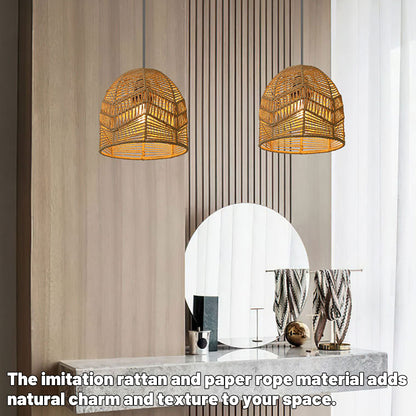 Paper Rope Pendant Light Chinese Style Rattan-Like Lampshade