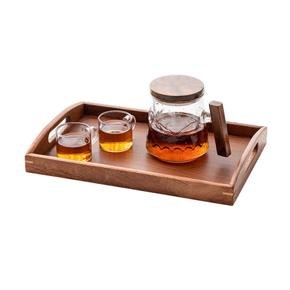 Chinese Style Wooden Rectangular Tea Tray with Handles