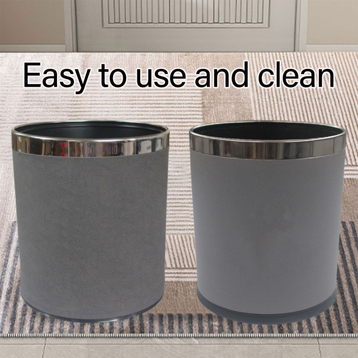 Leather Wastebasket with Metal Lining for Hotel and Office