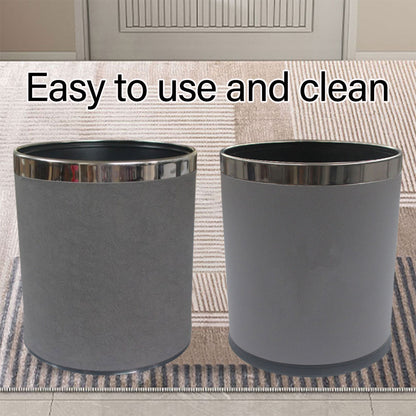 Leather Wastebasket with Metal Lining for Hotel and Office