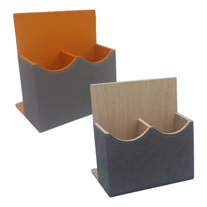 Leather Remote Control Holder Dual Compartment Caddy