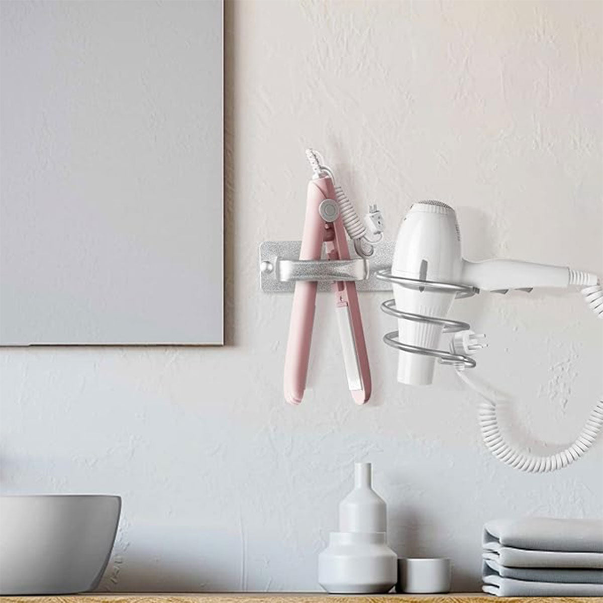 Wall Mounted Hair Dryer Holder Bathroom Storage Rack Curling Iron Organizer AU