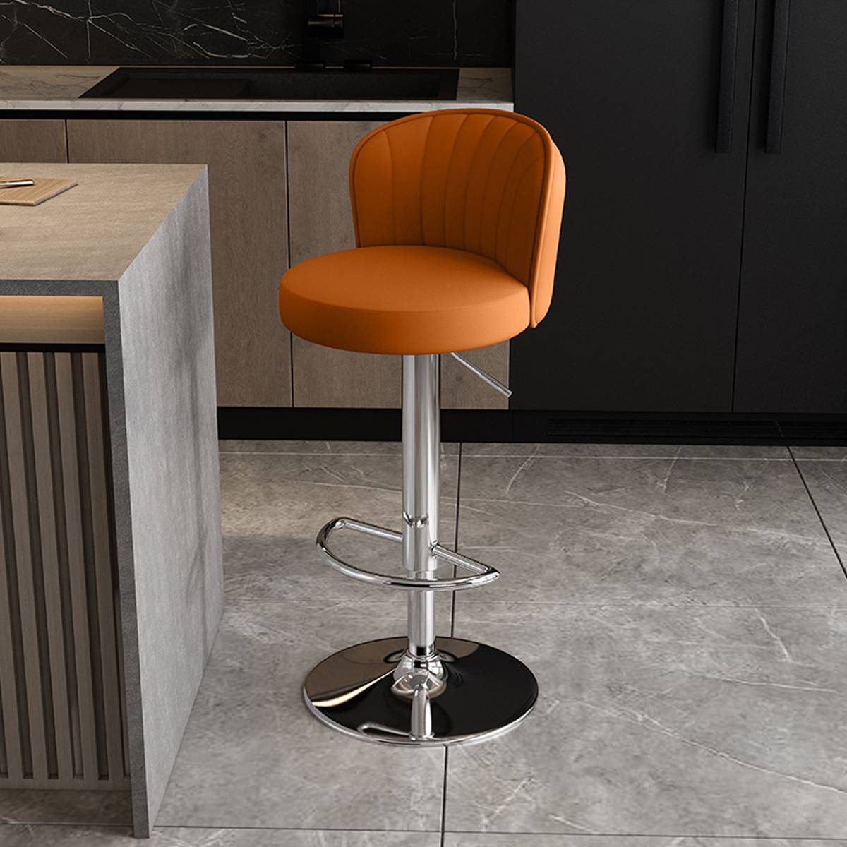Bar Stool Adjustable Height Modern PU Leather Seat Metal Frame for Kitchen Bar