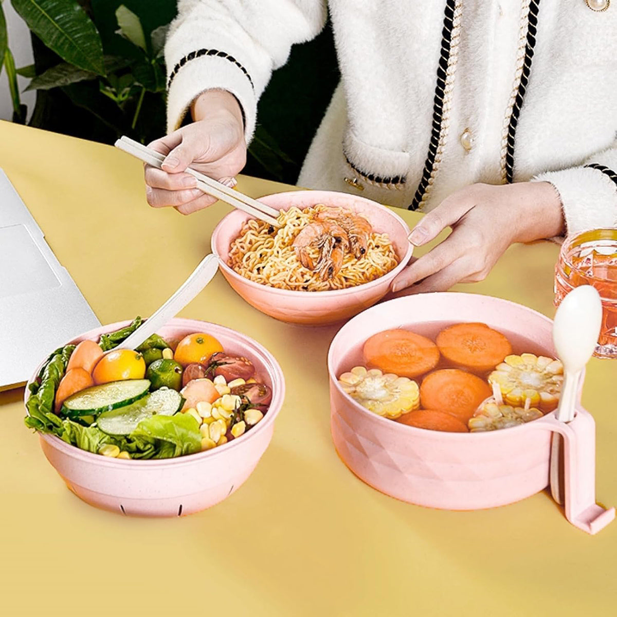 Ramen Bowl Set Microwave Cooker Instant Noodles With Chopsticks 6 PCS