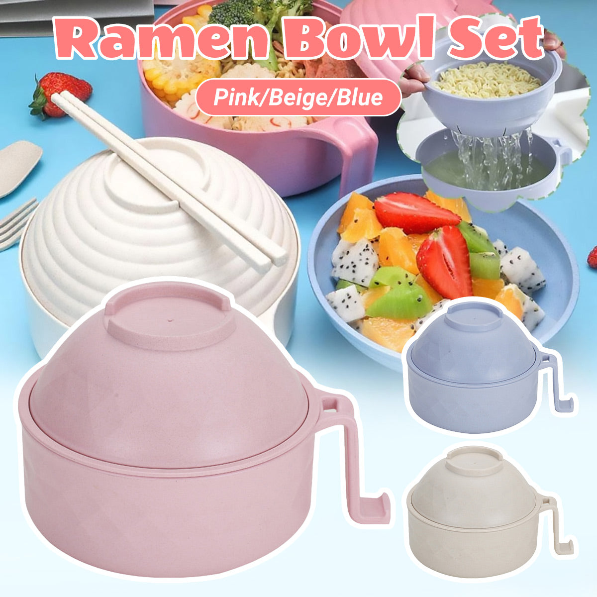 Ramen Bowl Set Microwave Cooker Instant Noodles With Chopsticks 6 PCS
