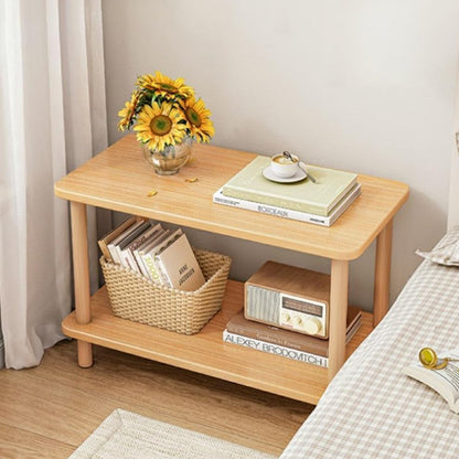 Two-Tier Mini Side Table Wood Grain Compact Storage