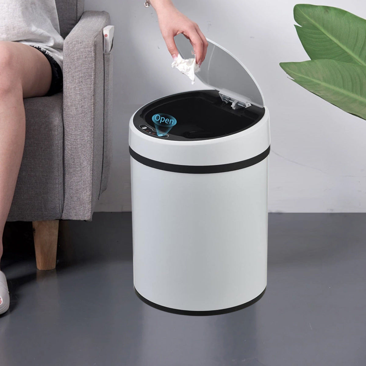 Sensor Trash Bin 12L Automatic Motion Rubbish Can White for Kitchen Home Use