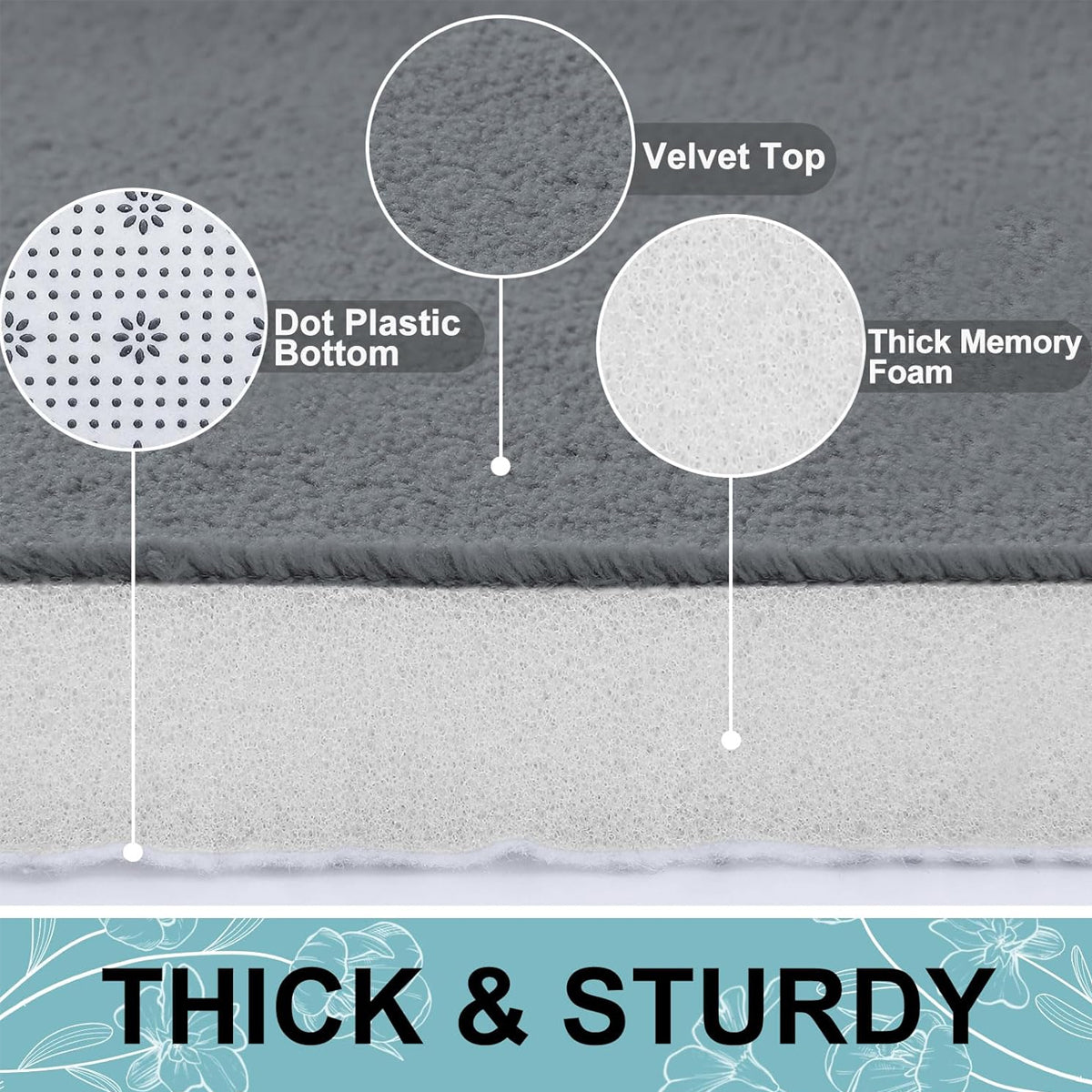 Memory Foam Water Absorbent Floor Mat Silver Grey Non-Slip