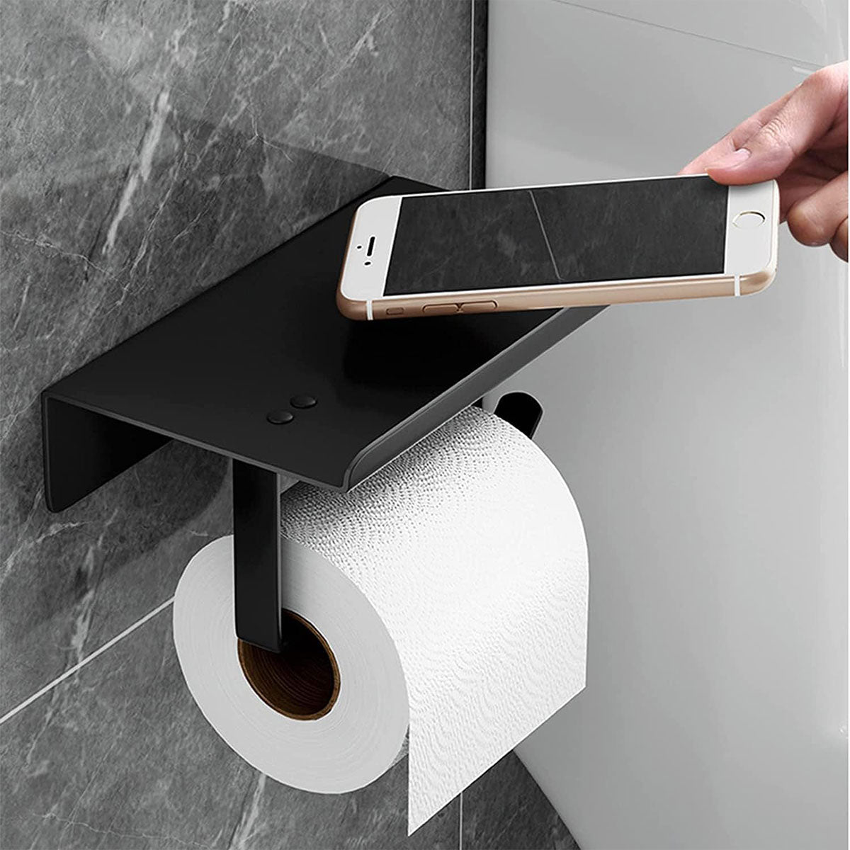 304 Stainless Steel Toilet Paper Holder Non-perforated Roll with Phone Rack AU