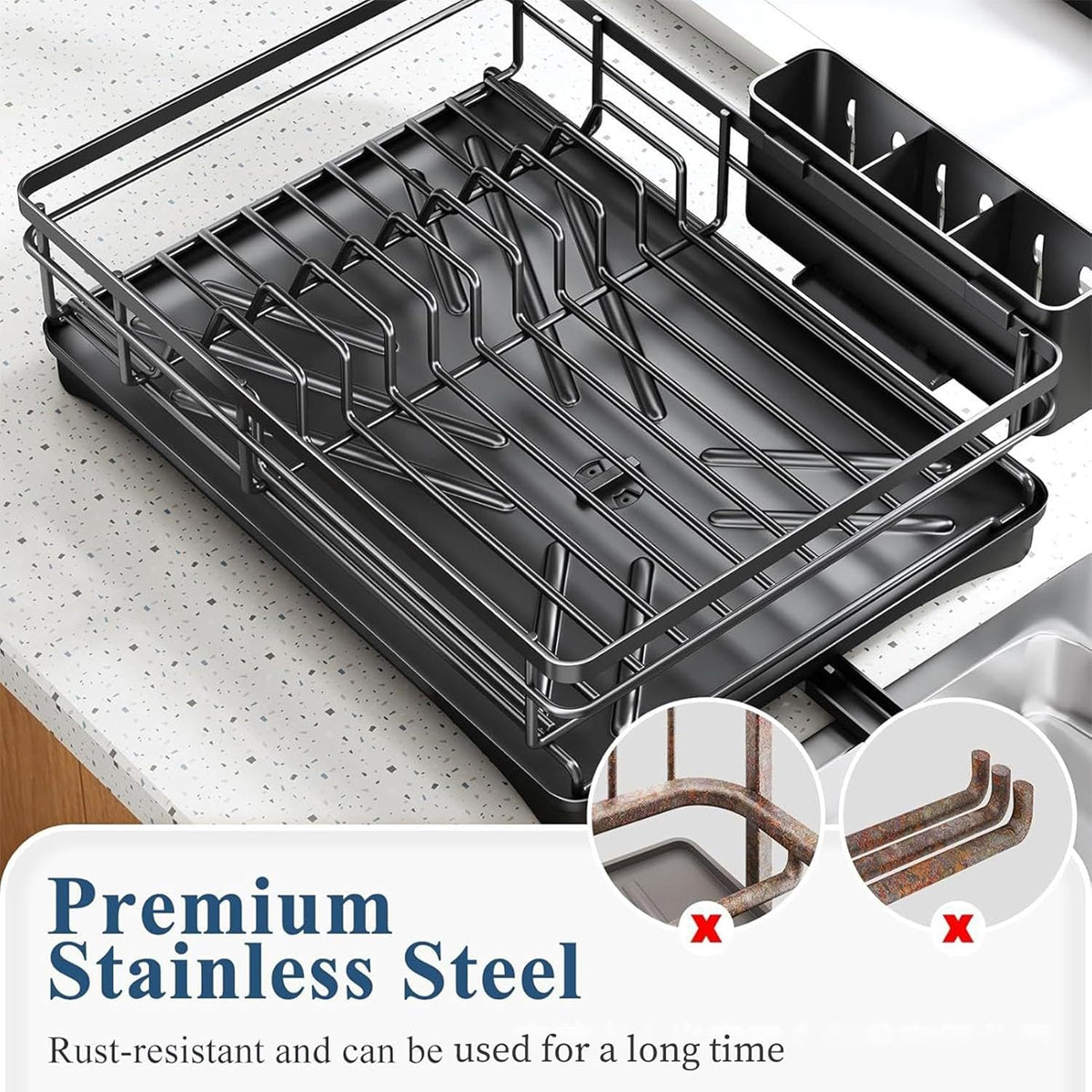 Large Capacity Kitchen Dish Drying Rack Sink Plate Bowl Storage Shelf
