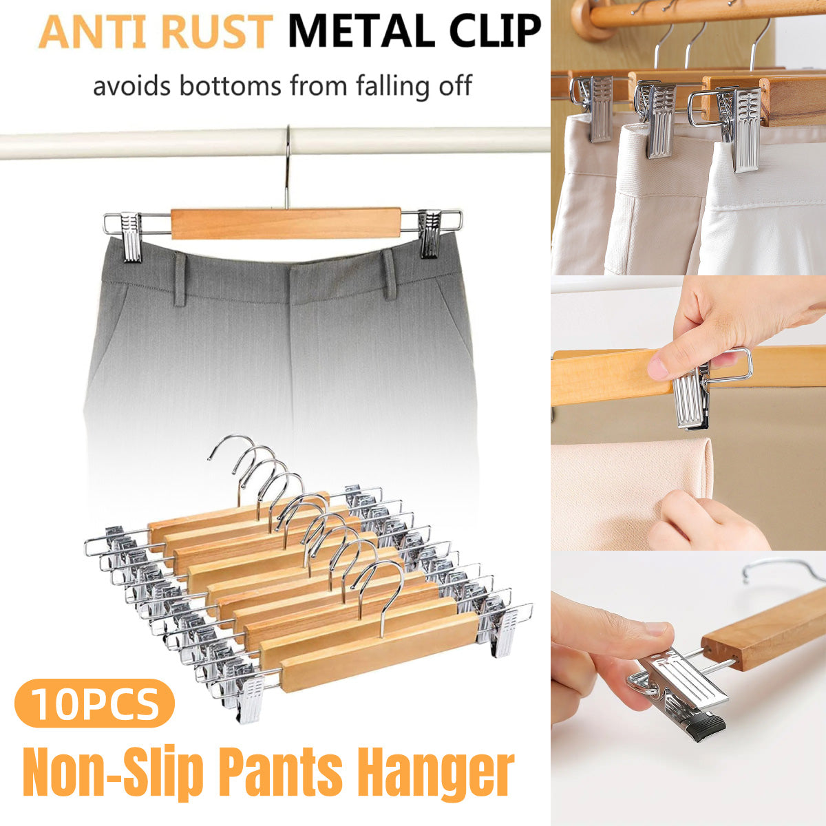 10pcs Multifunctional Trouser Hanger with Clips Skirt Pants Clip Hangers Home