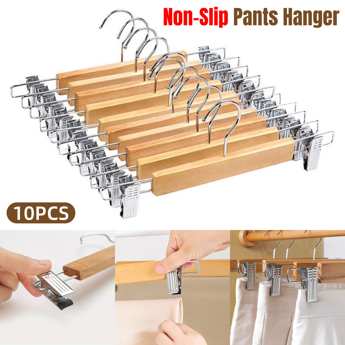 10pcs Multifunctional Trouser Hanger with Clips Skirt Pants Clip Hangers Home