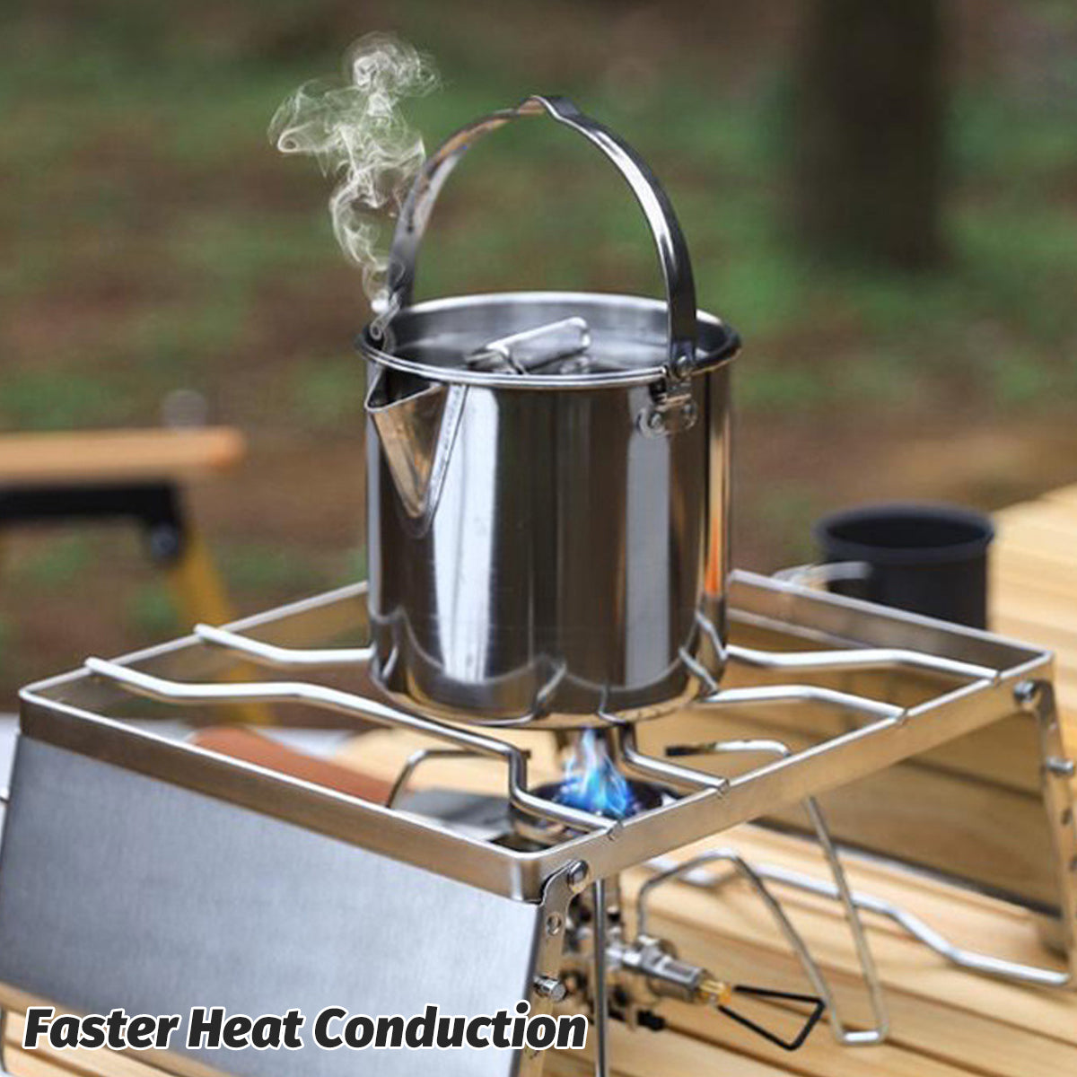 1.2L Stainless Steel Camping Kettle With Riveted Handle for Outdoor Picnic