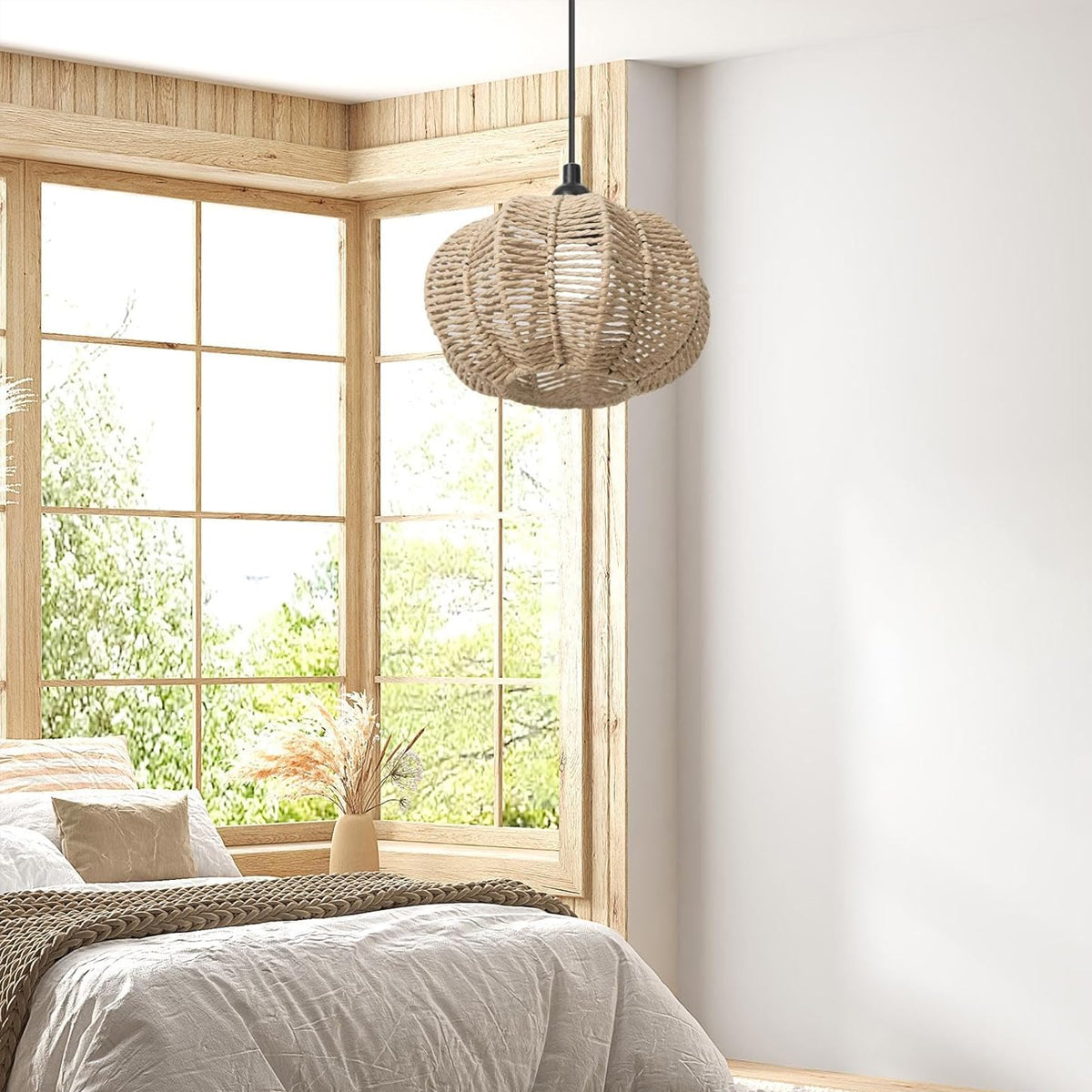 Handwoven Paper Rope Pendant Lampshade Pastoral Style 23cm