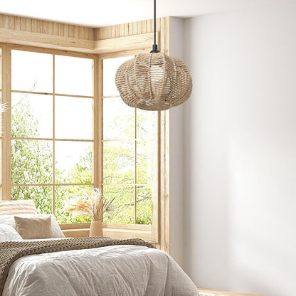Handwoven Paper Rope Pendant Lampshade Pastoral Style 23cm