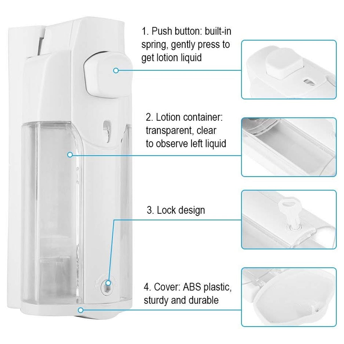 Wall-Mounted Manual Soap Dispenser 350ml Transparent ABS