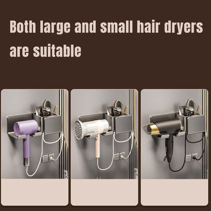 Aluminum Hair Dryer Holder Wall Mount Punch-Free Bathroom Hanging Rack Organizer