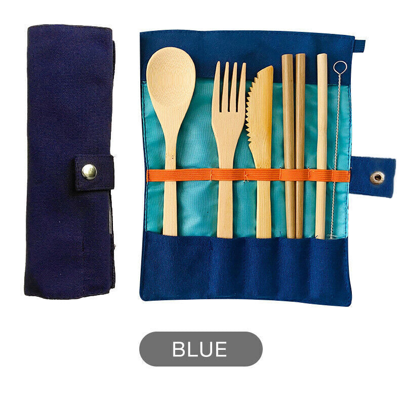 7 Pcs Reusable Bamboo Cutlery Set for Camping Travel Office