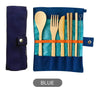 7 Pcs Reusable Bamboo Cutlery Set for Camping — Blue