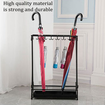 Wrought Iron Umbrella Storage Rack with Water Tray 50x24x70cm