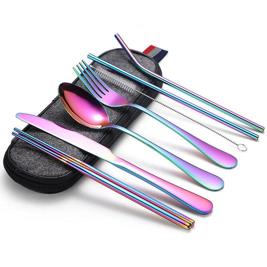 Portable Stainless Steel Travel Camping Cutlery Set of 8 Pieces