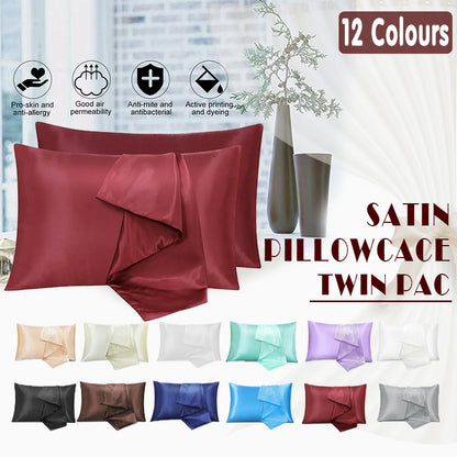 2X Satin Pillow Case Bedroom Pillowcase Cushion Covers Home Decor Luxury Slip AU