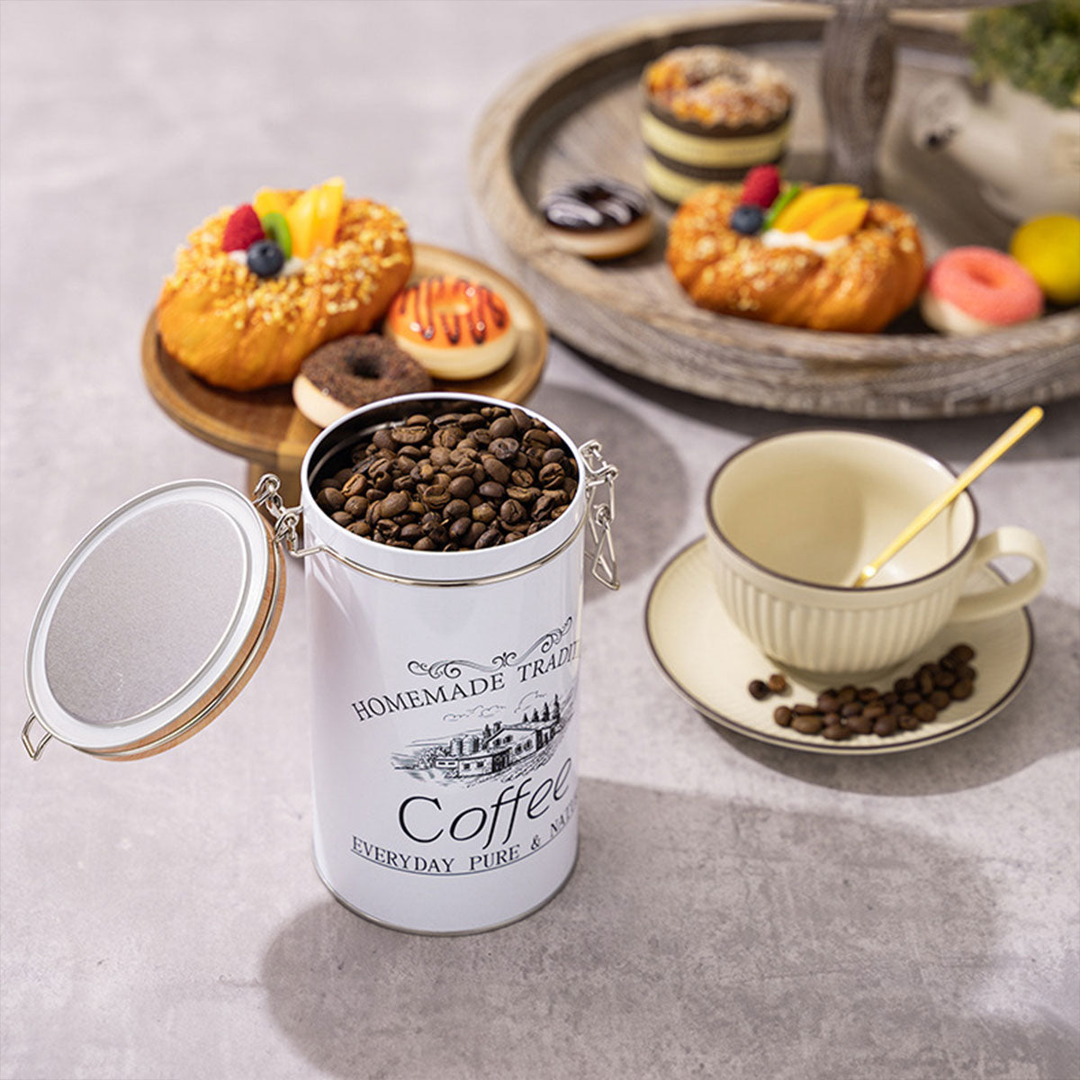 3PCS White Tinplate Coffee Tea Sugar Storage Jar Set Sealed Kitchen Counter AU