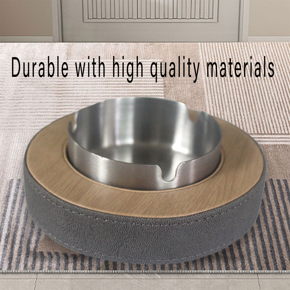 Leather Tissue Box Holder with Stainless Steel Ashtray