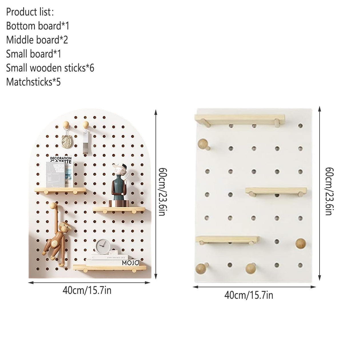 Wall Mounted Pegboard Shelf with Wooden Hooks – Product View 3