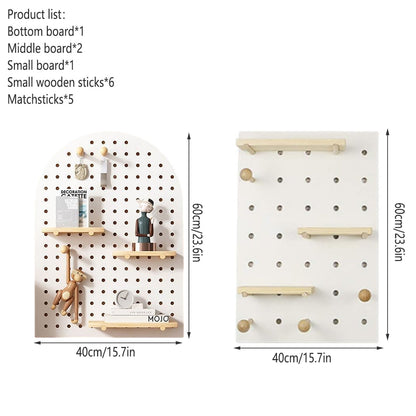 Wall Mounted Pegboard Shelf with Wooden Hooks – Product View 3