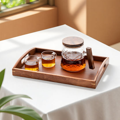 Chinese Style Wooden Rectangular Tea Tray with Handles