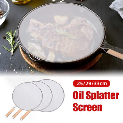 Stainless Steel Splatter Screen for Frying Pan with Wooden Handle