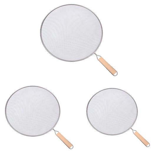 Stainless Steel Splatter Screen for Frying Pan with Wooden Handle